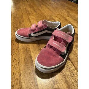 VANS Kids Size 13 Old Skool V Sneakers Straps Pink Black Suede